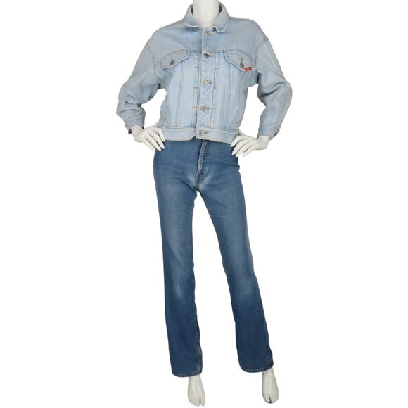 Vintage Jordache Light Wash Harley Davidson Eagle Trucker Denim Jean Jacket - Picture 3 of 9